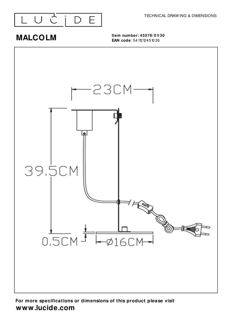 Lucide MALCOLM - Stolná lampa - Ø 23 cm - 1xE27 - Čierna